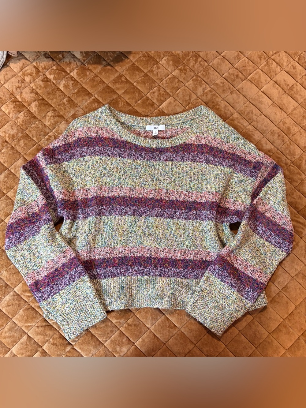 bp Striped Crewneck Sweater w cropped hem